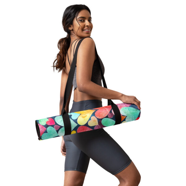 Colorful Hearts Yoga Mat With Easy Carry Strap